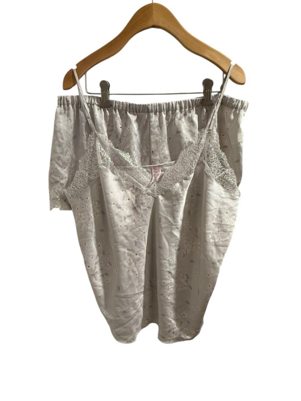 New Victorias Secret XL Lace-Trim Floral Pajama Set In White With Delicate Accen